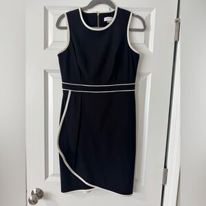 Calvin Klein Black and White Asymmetrical Sheath Dress